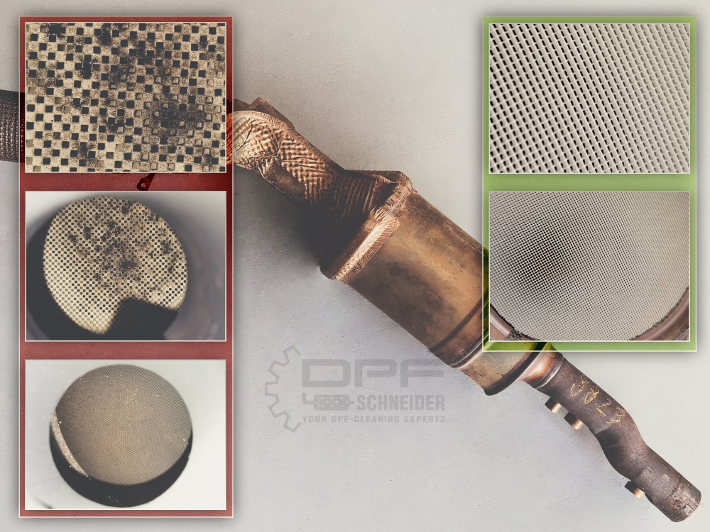 Dieselpartikelfilter-Reinigung vorher/nachher